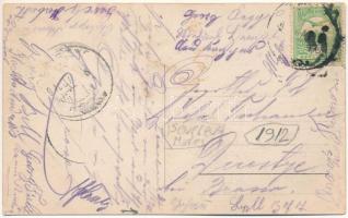 1912 Szénaverős, Zendrisch, Zendersch, Senerus; Ev. Schule und Kirche, Geschäftslokal Prudner / Evan...