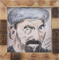 Hermann Lipót (1884-1972): A bölcs Vedres M. (Márk). Tus, akvarell, papír, jelzett. Üvegezett, sérült fakeretben. 9x9 cm