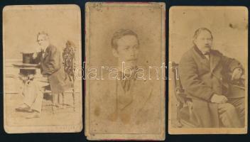 cca 1865-1875 Férfiportrék, 3 db keményhátú fotó Kozics Ede pozsonyi műterméből, foltosak, 10,5×6,5 cm