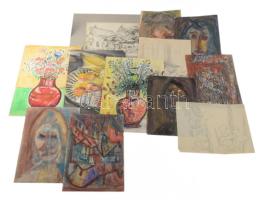 18 db rajz. Klf. technikák, papír, részben jelzett, többségében jelzés nélkül. Klf, méretekben.