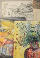 18 db rajz. Klf. technikák, papír, részben jelzett, többségében jelzés nélkül. Klf, méretekben