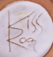 Kiss Roóz Ilona (1920-2010):Lány, virágcsokorral, Mázas kerámia szobor. Kézzel festett, jelzett, hib...