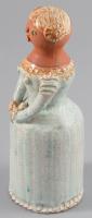 Kiss Roóz Ilona (1920-2010):Lány, virágcsokorral, Mázas kerámia szobor. Kézzel festett, jelzett, hib...