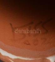 Kiss Roóz Ilona (1920-2010):Lány, virágcsokorral, Mázas kerámia szobor. Kézzel festett, jelzett, hib...