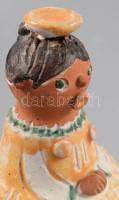 Kiss Roóz Ilona (1920-2010):Lány figura Mázas kerámia szobor. Kézzel festett, hibátlan 11 cm