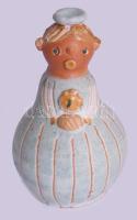 Kiss Roóz Ilona (1920-2010):Lány, virágcsokorral, Mázas kerámia szobor. Kézzel festett, jelzett, hibátlan 11 cm
