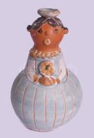 Kiss Roóz Ilona (1920-2010):Lány, virágcsokorral, Mázas kerámia szobor. Kézzel festett, jelzett, hib...