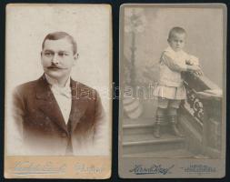 cca 1900 2 db keményhátú portré lugosi, herkulesfürdői műterméből, 10,5×6,5 cm