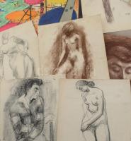 Olvashatatlan jelzéssel vagy jelzés nélkül: 30 db rajz, közte több női akt tanulmány. Klf. technikák...
