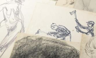 Olvashatatlan jelzéssel vagy jelzés nélkül: 30 db rajz, közte több női akt tanulmány. Klf. technikák...