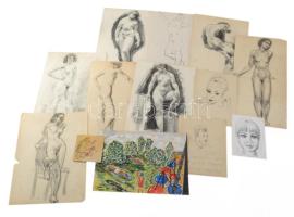 Olvashatatlan jelzéssel vagy jelzés nélkül: 30 db rajz, közte több női akt tanulmány. Klf. technikák...