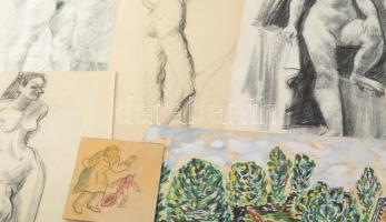 Olvashatatlan jelzéssel vagy jelzés nélkül: 30 db rajz, közte több női akt tanulmány. Klf. technikák...