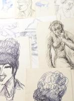 Olvashatatlan jelzéssel vagy jelzés nélkül: 30 db rajz, közte több női akt tanulmány. Klf. technikák...