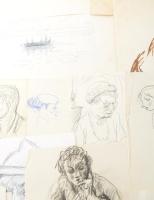 Olvashatatlan jelzéssel vagy jelzés nélkül: 30 db rajz, közte több női akt tanulmány. Klf. technikák...