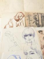 Olvashatatlan jelzéssel vagy jelzés nélkül: 30 db rajz, közte több női akt tanulmány. Klf. technikák...