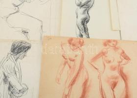 Olvashatatlan jelzéssel vagy jelzés nélkül: 30 db rajz, közte több női akt tanulmány. Klf. technikák...