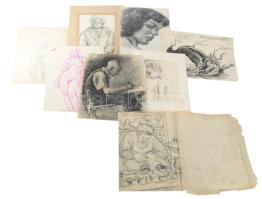 Olvashatatlan jelzéssel vagy jelzés nélkül: 30 db rajz, közte több női akt tanulmány. Klf. technikák...