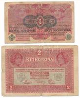 1916. 1K + 1917. 2K mindkettő zöld "DEUTSCHÖSTERREICH" felülbélyegzéssel T:VG