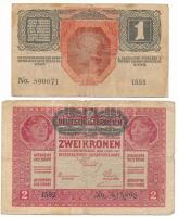 1916. 1K + 1917. 2K mindkettő zöld "DEUTSCHÖSTERREICH" felülbélyegzéssel T:VG
