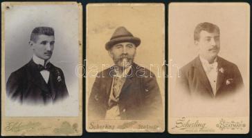 cca 1900 3 db férfiportré szatmári műtermekből, egyiken lyukasztásnyommal, 10,5×6,5 cm