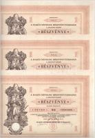 1929. Makó "Makói Népbank Részvénytársaság" részvénye 50P-ről, szelvényekkel, szárazpecséttel (3x), sorszámkövetők + 1930 k. Salgótarján DN "Salgó-Tarjáni Kőszénbánya Rt." 25 részvénye egyben, egyenként 30P-ről (2x), angol és francia nyelven T:VF,F