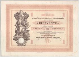 1929. Makó "Makói Népbank Részvénytársaság" részvénye 50P-ről, szelvényekkel, szárazpecsét...