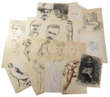 Olvashatatlan jelzéssel vagy jelzés nélkül: 30 db rajz, közte néhány neves személyiség arcképe (Kaffka Margit, Nagy Endre, Sánta Ferenc, Kassák Lajos) és több női akt tanulmány. Klf. technikák, papír, klf, méretekben.