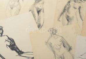 Olvashatatlan jelzéssel vagy jelzés nélkül: 30 db rajz, közte néhány neves személyiség arcképe (Kaff...