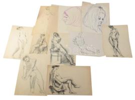 Olvashatatlan jelzéssel vagy jelzés nélkül: 30 db rajz, közte néhány neves személyiség arcképe (Kaff...