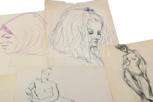 Olvashatatlan jelzéssel vagy jelzés nélkül: 30 db rajz, közte néhány neves személyiség arcképe (Kaff...