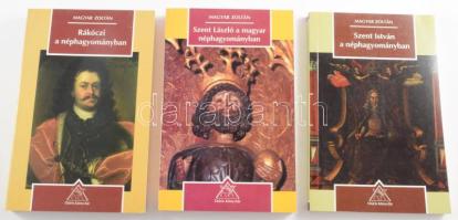 Magyar Zoltán 3 műve: Szent István a magyar néphagyományban.; Szent László a magyar néphagyományban.; Rákóczi a néphagyományban. Rákóczi és a kor mondavilága. Osiris Könyvtár Foklór. Bp., 1998-2000, Osiris. Kiadói papírkötések, karcos borítókkal.