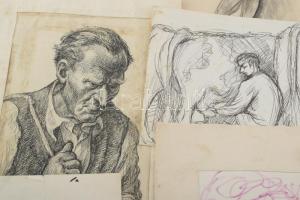 Radnai Panni (1904-): 16 db tanulmányrajz, közte több női akt. Klf. technikák, papír, mindegyik jelz...