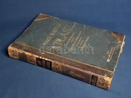 Nagy magyar atlasz. 158 színes főtérkép és kétszázötvenhét melléktérképpel és névmutatóval. Erődi Béla és Berecz Antal közreműködésével szerkesztette Brózik Károly. Budapest, 1906. Lampel R. - Wodianer F. és Fiai Rt. (Franklin-Társulat ny. - Athenaeum ny. rt.) [8] + 34 p. + 158 t. (színes). Folio. Első kiadás. A Magyar Földrajzi Társaság megbízásából készített, grandiózus színes atlasz a legfrissebb domborzati, politikai, közlekedésföldrajzi, gazdasági, néprajzi és meteorológiai adatokat teszi közzé művészi kivitelezésű térképein. A térkép tervezése és kivitelezése nyolc éven keresztül zajlott, csaknem valamennyi térkép magyar térképészek munkája, a legtávolabbi vidékekről rajzolt térképek kivételével, melyek a szerkesztő bizottság tüzetes átnézése alá kerültek. A Magyarországról készült térképek egyedi gazdagságban mutatják be hazánk geológiáját, domborzatát és vízrajzát; közigazgatását és közlekedését, gazdasági potenciálját, népesség-eloszlását és etnikai összetételét, egyes városait és agglomerációit. Az 1906-ban kiadott atlasz a pillanatnyi politikai helyzetet tükrözi: Európa területén még főként birodalmak osztoznak, a birodalmi méretű nemzetállamok Afrikáért és Ázsiáért folytatott versenyfutása, miként az Afrika és Ázsia átnézeti térképein tanulmányozható, nagyrészt befejeződött. Európai részletként elmondható, hogy a Bosznia 1908. évi annektálása előtt készült atlaszunk Balkán-térképen Bosznia és a Szandzsák ugyan elkülönül, ám Törökország még mindig tekintélyes birtokokkal rendelkezik; a török területekért kirobbanó háború 1912-től borítja lángba a félszigetet, illetve a Balkán-háborúk során szerzett nemzeti sérelmek és ellentétek hozzájárultak az első világháború kitöréséhez. A címlapon apró foltosság, néhány tábla szélén, illetve hátoldalán halvány foltosság. Atlaszunk címjegyzéke 52 oldalban teljes; példányunkból az utolsó 9 szöveges levél hiányzik. Az utolsó levél kijár a kötetből, oldalain halvány foltosság. Aranyozott, vaknyomásos, enyhén kopott, kissé foltos kiadói félbőr kötésben (Leszik Károly, Budapest). Kissé dohos szagú