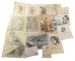 Radnai Panni (1904-): 18 db tanulmányrajz, közte híres személyiségek (Mesterházi Lajos) arcképei, több női akt és néhány kevés Dunakanyar rajz. Klf. technikák, papír, többségében jelzett. Részben kissé foltos. Különféle méretekben.