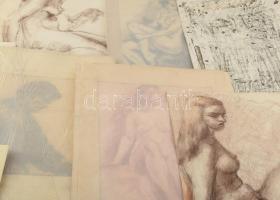 Olvashatatlan jelzéssel vagy jelzés nélkül: 30 db rajz, közte több női akt tanulmány. Klf. technikák...