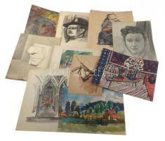 Olvashatatlan jelzéssel vagy jelzés nélkül: 30 db rajz, közte több női akt tanulmány. Klf. technikák...