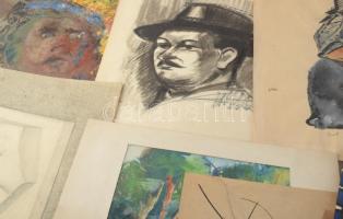 Olvashatatlan jelzéssel vagy jelzés nélkül: 30 db rajz, közte több női akt tanulmány. Klf. technikák...