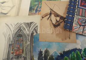 Olvashatatlan jelzéssel vagy jelzés nélkül: 30 db rajz, közte több női akt tanulmány. Klf. technikák...