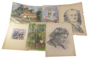 Olvashatatlan jelzéssel vagy jelzés nélkül: 30 db rajz, közte több női akt tanulmány. Klf. technikák...