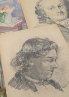 Olvashatatlan jelzéssel vagy jelzés nélkül: 30 db rajz, közte több női akt tanulmány. Klf. technikák...