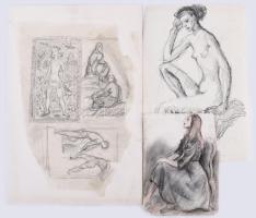 Olvashatatlan jelzéssel vagy jelzés nélkül: 30 db rajz, közte több női akt tanulmány. Klf. technikák...