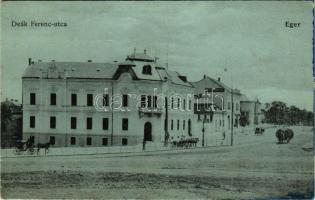 Eger, Deák Ferenc utca, Gyógyszertár, lovaskocsi. Baross nyomda (fl)