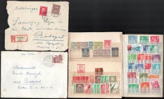 Külföldi bélyegek kis berakóban vegyesen + 1 db levél és 1 db levél előlap