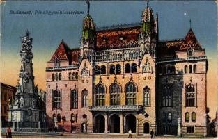 1918 Budapest I. M. Kir. Pénzügyminisztérium, Szentháromság szobor. Vasúti levelezőlapárusítás 1917. 9515. Erdélyi udvari fényképész felvétele (EB)