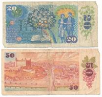 Szlovákia 1993. 20K szlovák bélyeggel csehszlovák 1988. 20K "H 46 031922" bankjegyen + 50K...