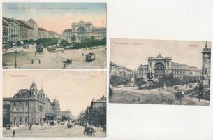 Budapest - 3 db RÉGI város képeslap: Nyugati és Keleti pályaudvar, vasútállomás