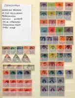 Csehszlovákia 1918-1935 nagyrészt pecsételt több példányos készlet sok Hradzsinnal, benne klasszikus bélyegek, az első felülnyomott próbálkozások (Budweis, Hluboká), sok az utánnyomás. Összehasonlításra kiváló anyag, 9 lapos Schaubek rugós berakóban