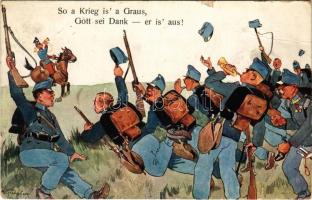 So a Krieg is' a Graus, Gott sei Dank - er is' aus! / WWI Austro-Hungarian K.u.K. military art postcard, humour. B.K.W.I. 346-6. s: Schönpflug (szakadás / tear)