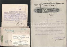 Sulczer Vilmosnak szóló 2 db levél borítékkal, névjegykártyák, fejléces papírok