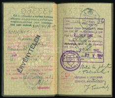 1941 Bp., A Magyar Királyság által kiállított fényképes útlevél szlovák vízummal